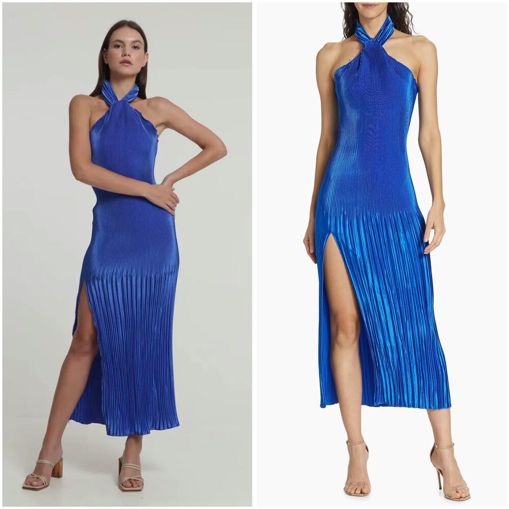 L'IDEE Soiree Sleeveless Pleated Blue Midi Gown 14 / XL